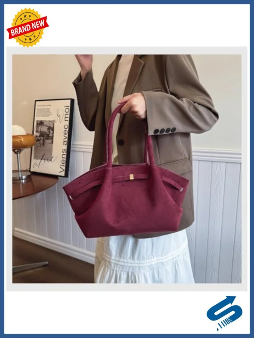 Faux Suede Tote Bag for Women Dumpling Hobo Crossbody Shoulder Purse Vintage